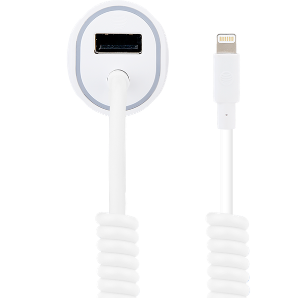 AT&T 3.4A Single USB and Corded Lightning Car Charger White White from AT&T